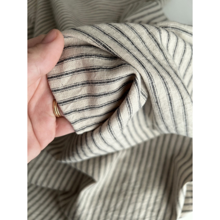 Lin et coton à rayures noires tissées coloris grège Qualité Oeko-tex - 2