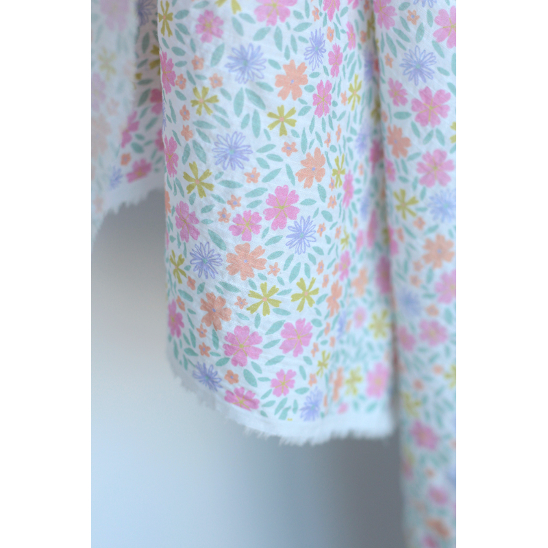 Pauline - Tissu coton texturé gaufré fleuri frais Batikou - 9