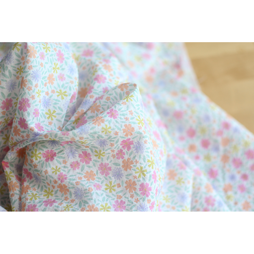 Pauline - Tissu coton texturé gaufré fleuri frais Batikou - 12