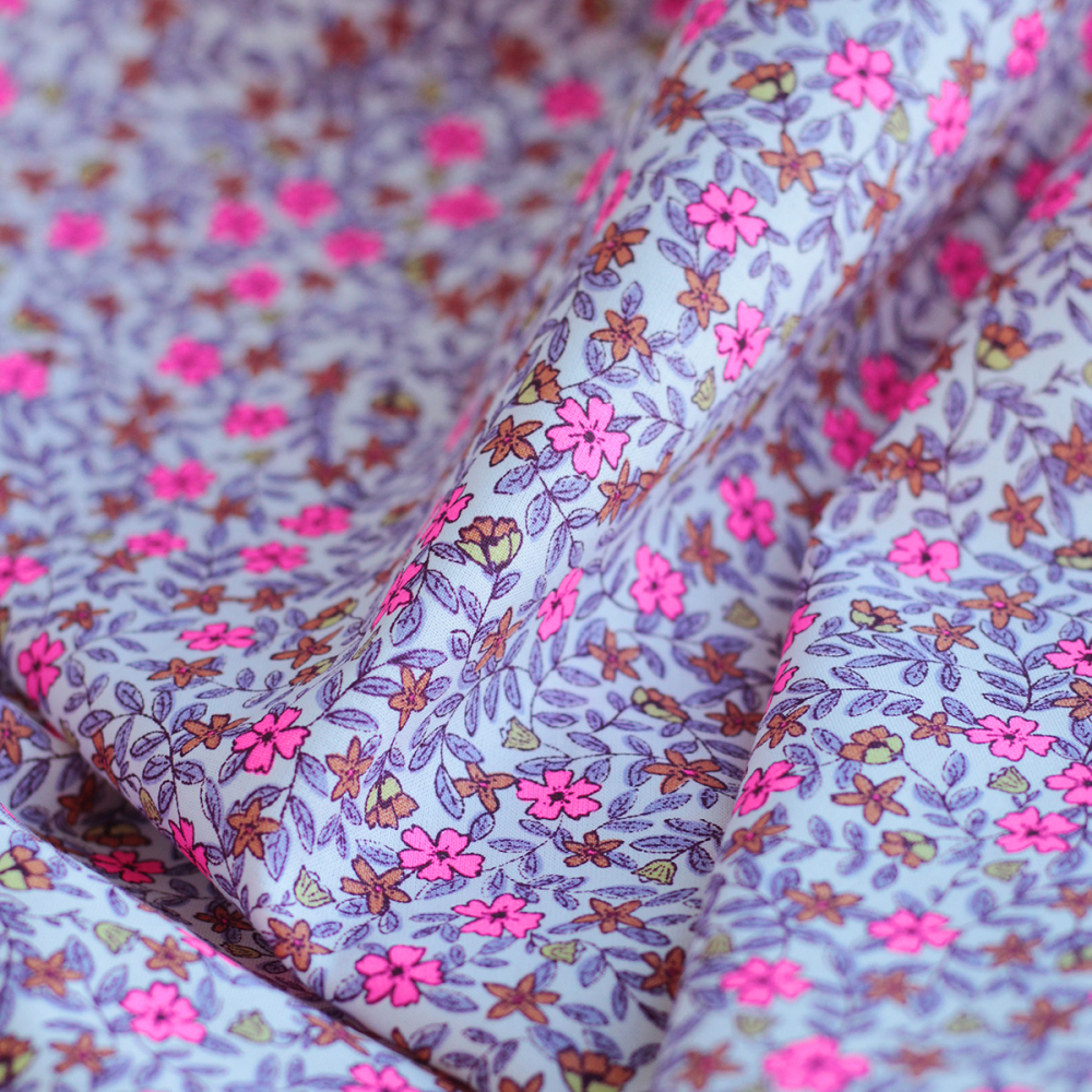 Méline - Popeline de coton BIO imprimé fleurs rose fluo Tissus issus de l'agriculture biologique  - 3