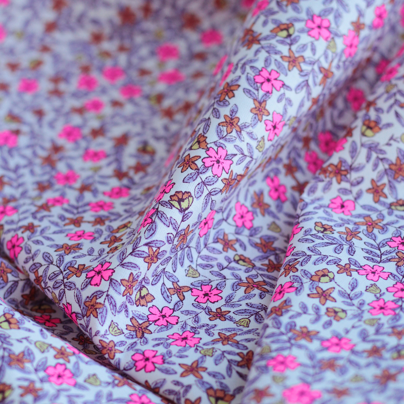 Méline - Popeline de coton BIO imprimé fleurs rose fluo Tissus issus de l'agriculture biologique  - 3