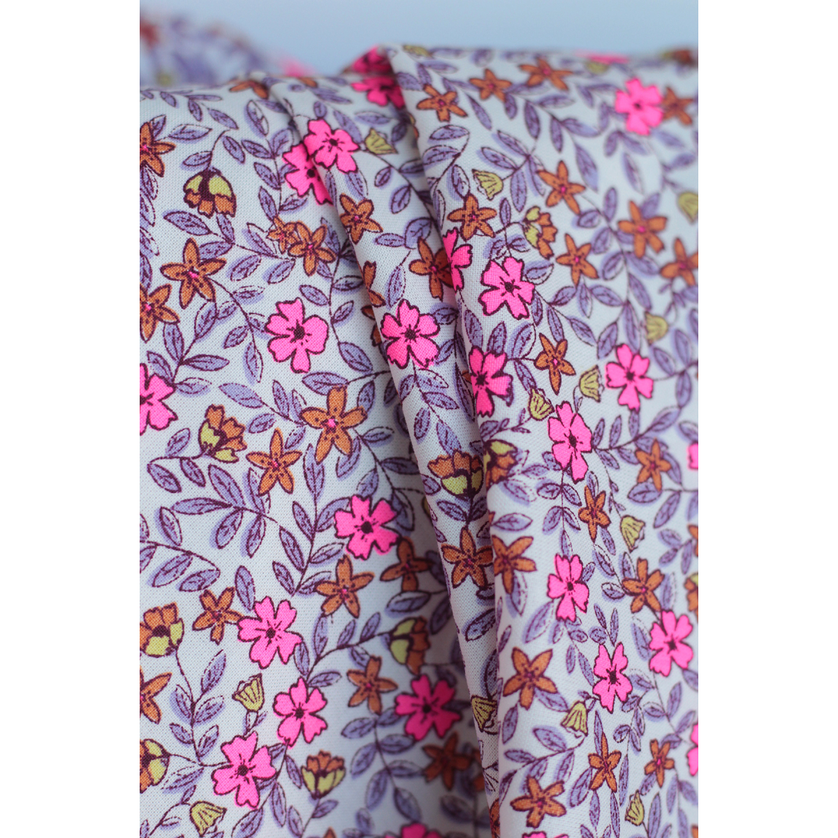 Méline - Popeline de coton BIO imprimé fleurs rose fluo Tissus issus de l'agriculture biologique  - 4