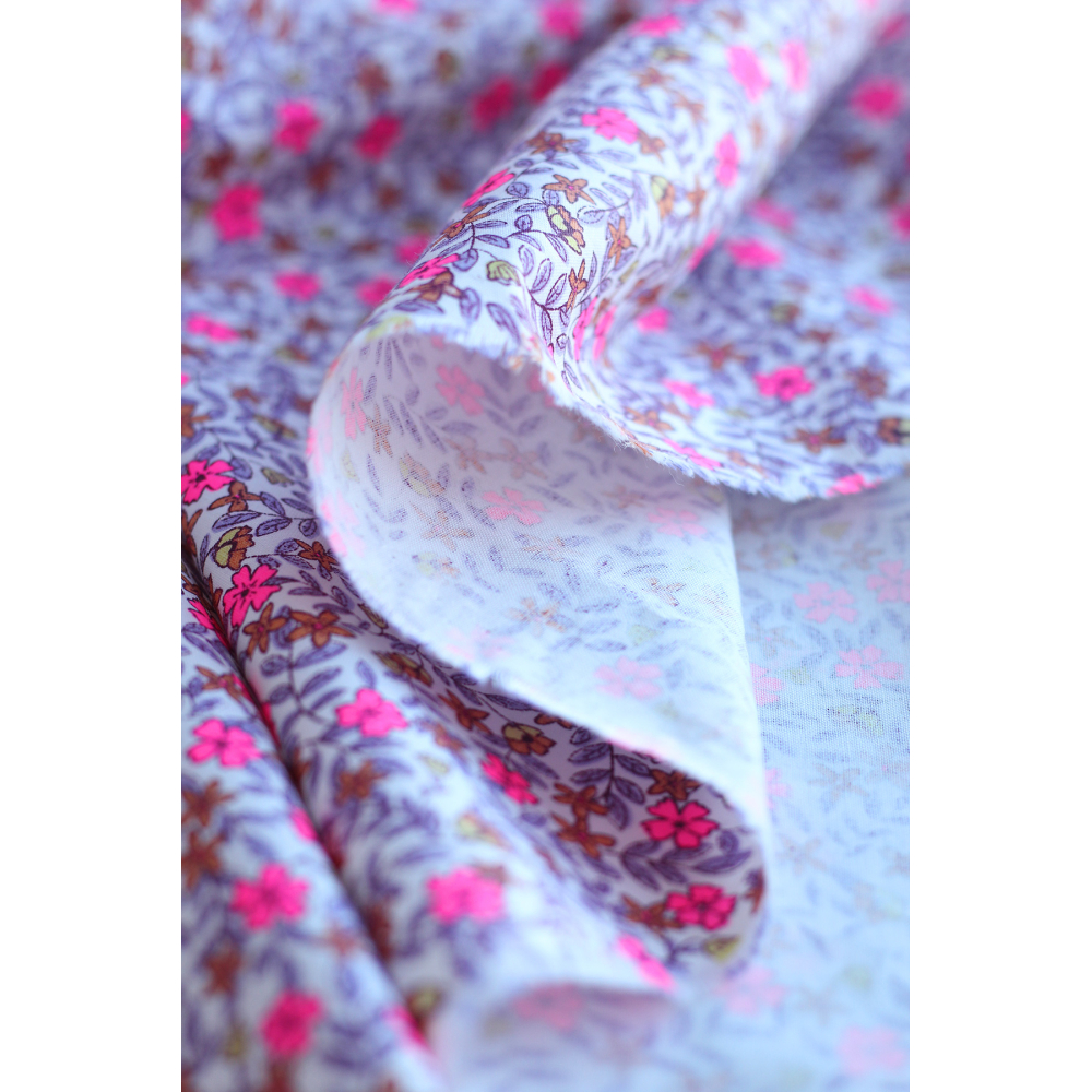 Méline - Popeline de coton BIO imprimé fleurs rose fluo Tissus issus de l'agriculture biologique  - 7