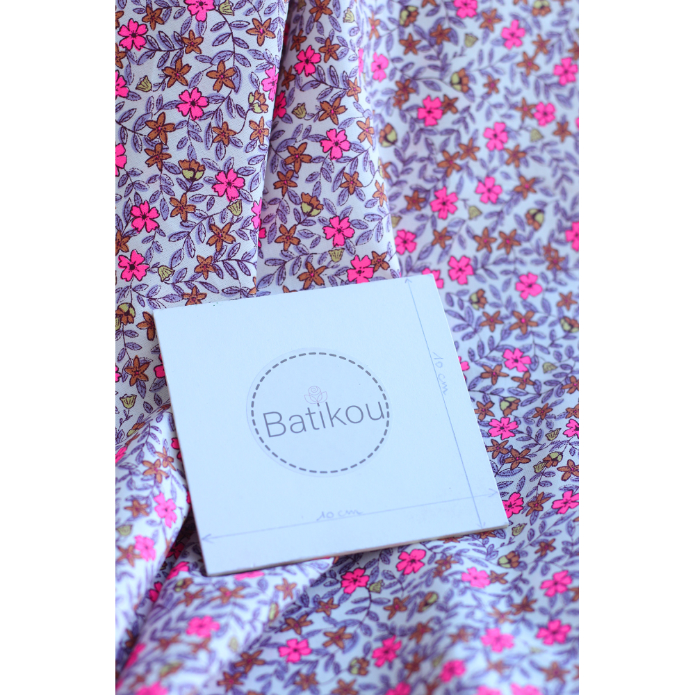 Méline - Popeline de coton BIO imprimé fleurs rose fluo Tissus issus de l'agriculture biologique  - 9