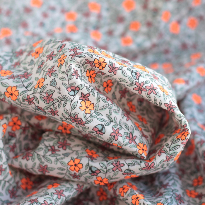 Méline - Popeline de coton BIO imprimé fleurs Tissus issus de l'agriculture biologique  - 5