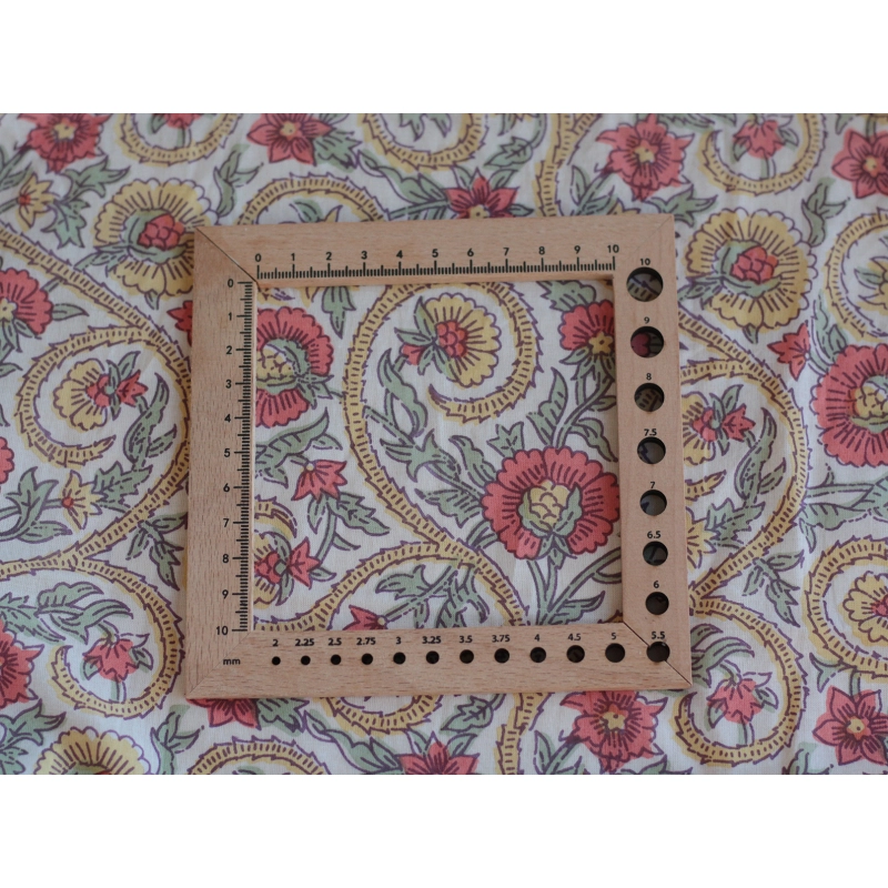 Tissu indien coton hand block traditionnel corail / jaune / vert Batikou - 7