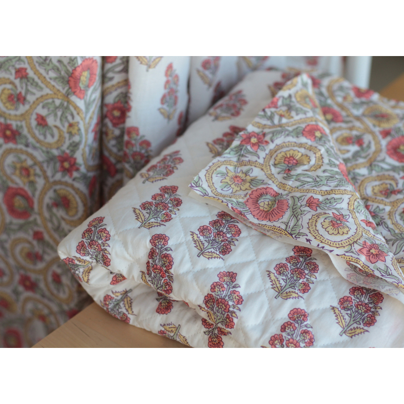 Tissu indien matelassé double face coton hand block largeur 100cm Batikou - 2 Tissu indien matelassé double face coton hand block largeur 100cm Batikou - 2