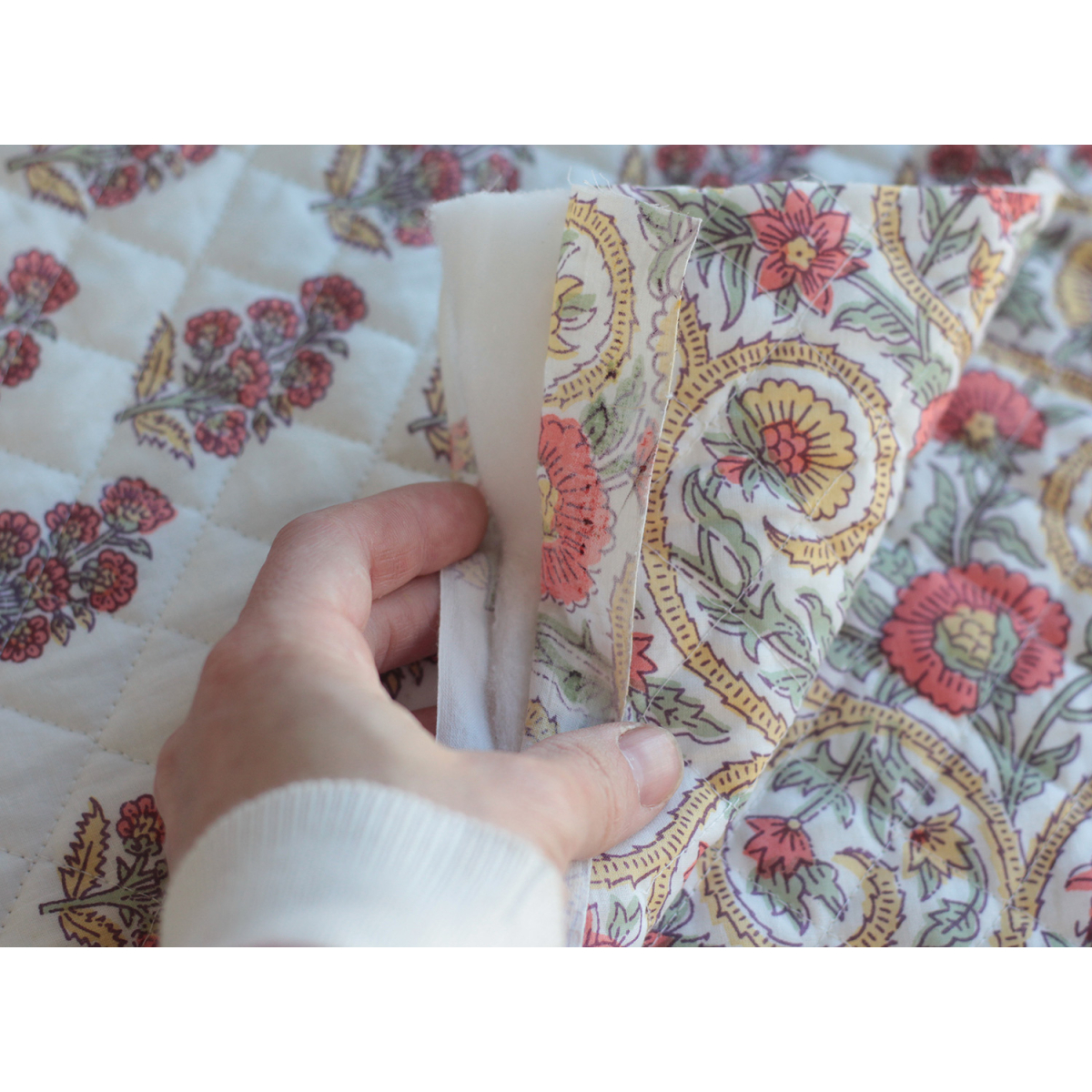 Tissu indien matelassé double face coton hand block largeur 100cm Batikou - 3 Tissu indien matelassé double face coton hand block largeur 100cm Batikou - 3