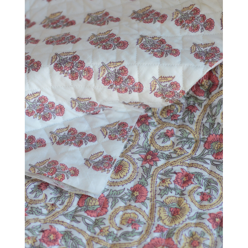 Tissu indien matelassé double face coton hand block largeur 100cm Batikou - 4 Tissu indien matelassé double face coton hand block largeur 100cm Batikou - 4
