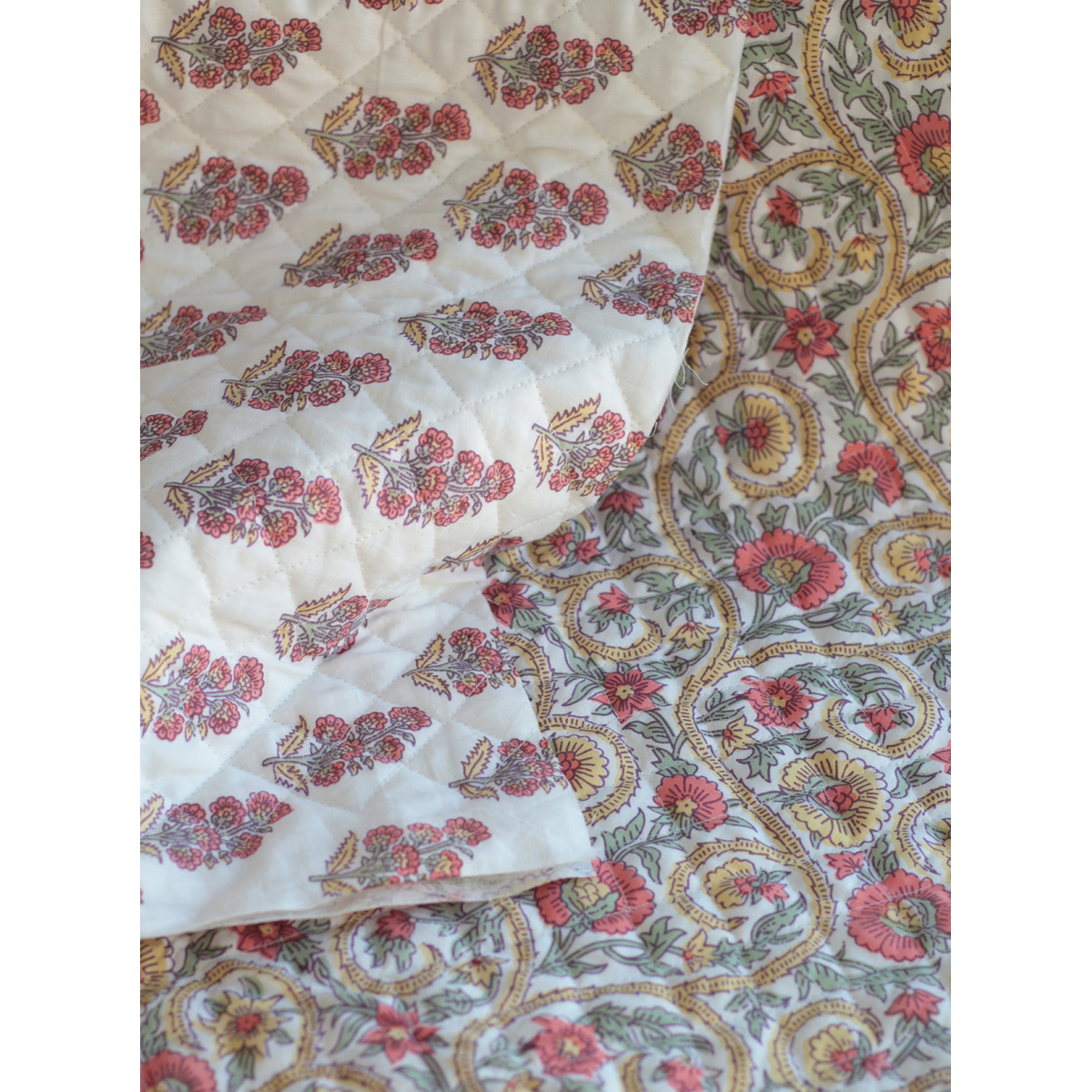 Tissu indien matelassé double face coton hand block largeur 100cm Batikou - 7 Tissu indien matelassé double face coton hand block largeur 100cm Batikou - 7