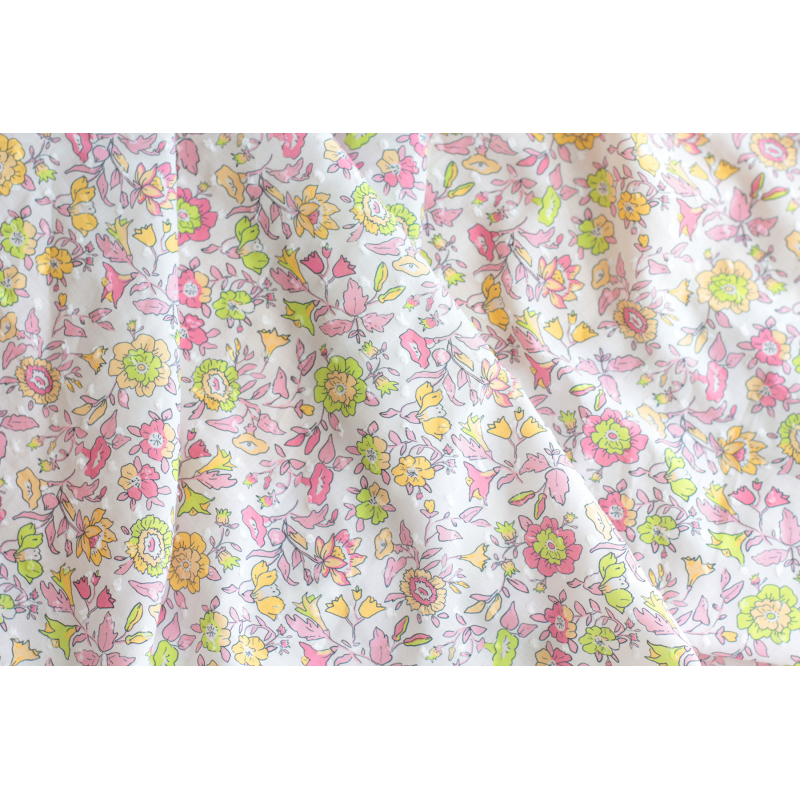 Léona - Plumetis de coton parme imprimé fleuri rose et lime Tissus issus de l'agriculture biologique  - 8