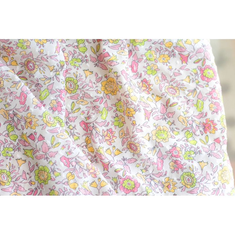 Léona - Plumetis de coton parme imprimé fleuri rose et lime Tissus issus de l'agriculture biologique  - 9