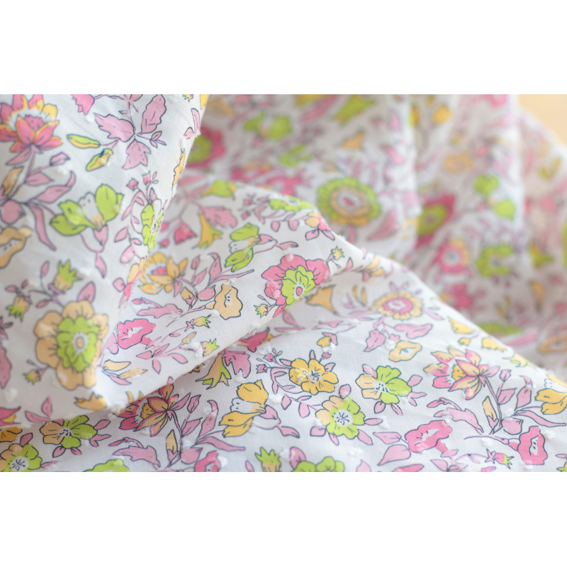 Léona - Plumetis de coton parme imprimé fleuri rose et lime Tissus issus de l'agriculture biologique  - 12