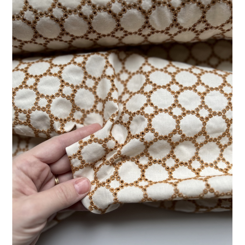 Popeline coton organique broderie moutarde