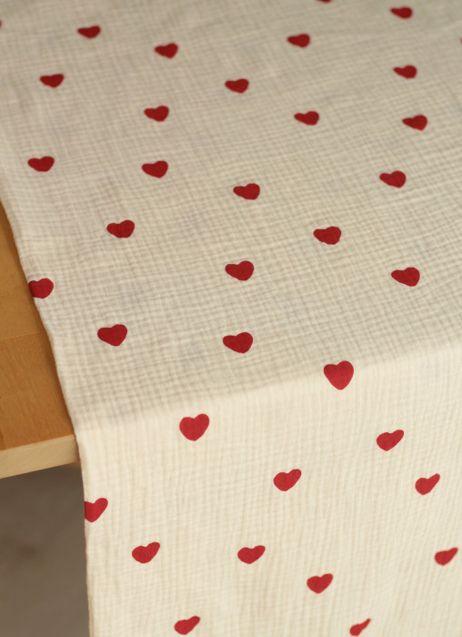 Manou - Double gaze de coton BIO exclusif écru à motif coeurs Tissus issus de l'agriculture biologique  - 5