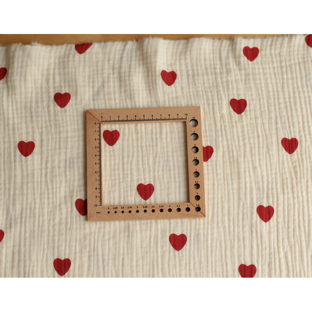 Manou - Double gaze de coton BIO exclusif écru à motif coeurs Tissus issus de l'agriculture biologique  - 9