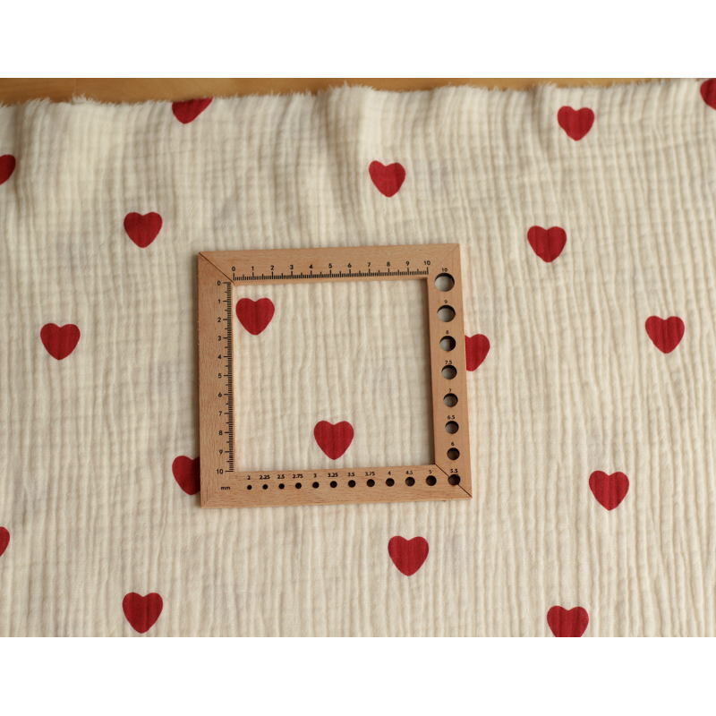 Manou - Double gaze de coton BIO exclusif écru à motif coeurs Tissus issus de l'agriculture biologique  - 9