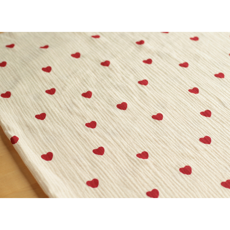 Manou - Double gaze de coton BIO exclusif écru à motif coeurs Tissus issus de l'agriculture biologique  - 11