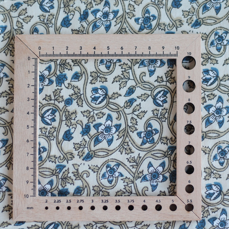 Tissu indien coton hand block traditionnel beige et bleu Batikou - 4