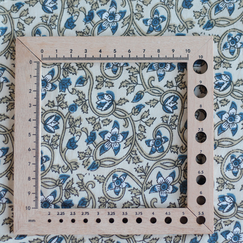 Tissu indien coton hand block traditionnel beige et bleu Batikou - 4