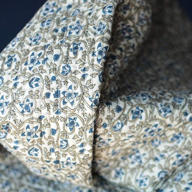 Tissu indien matelassé double face coton hand block largeur 100cm Batikou - 7