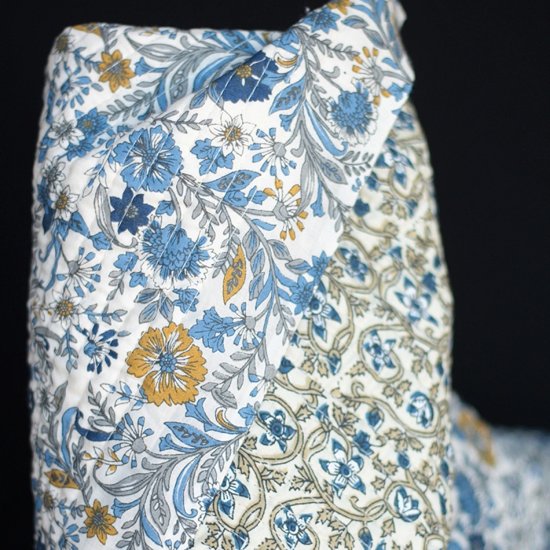 Tissu indien matelassé double face coton hand block largeur 100cm Batikou - 1