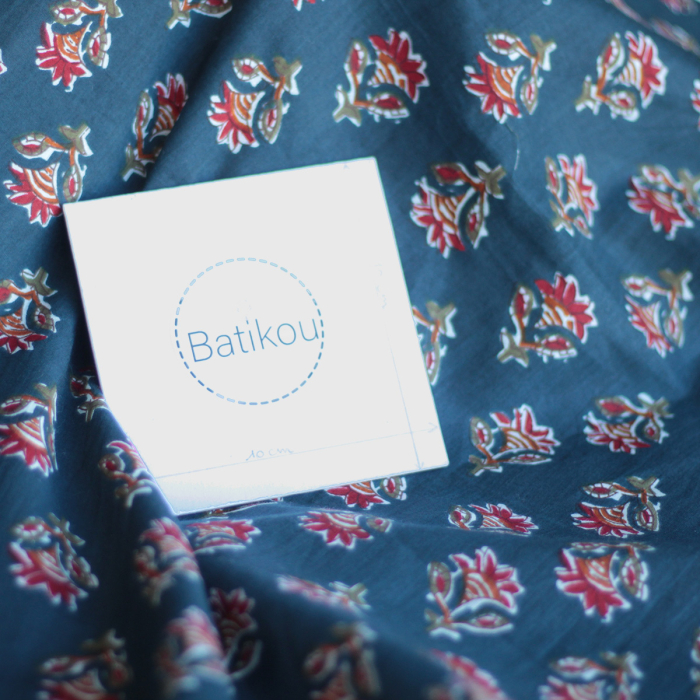 Tissu indien coton hand block traditionnel bleu marine Batikou - 6
