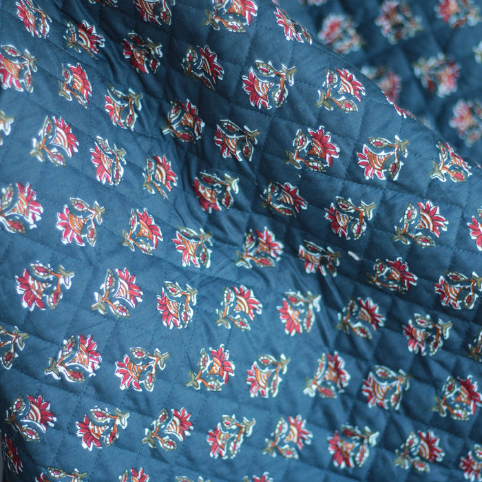Tissu indien matelassé double face coton hand block largeur 100cm Batikou - 6