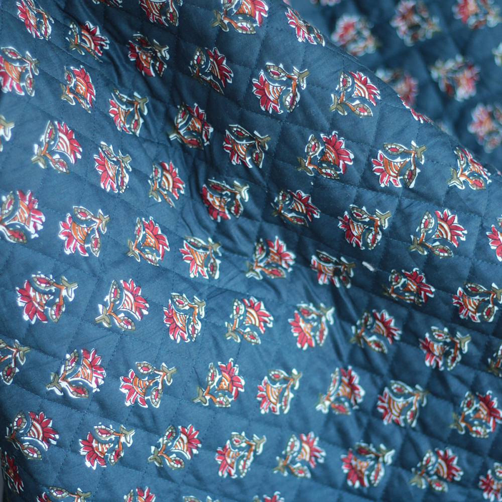 Tissu indien matelassé double face coton hand block largeur 100cm Batikou - 6