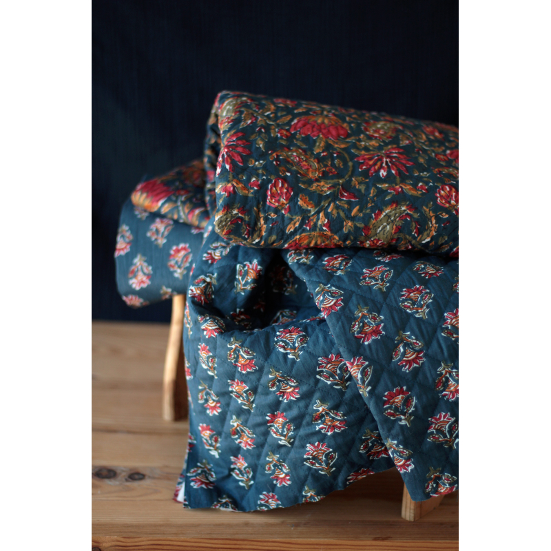 Tissu indien matelassé double face coton hand block largeur 100cm Batikou - 14