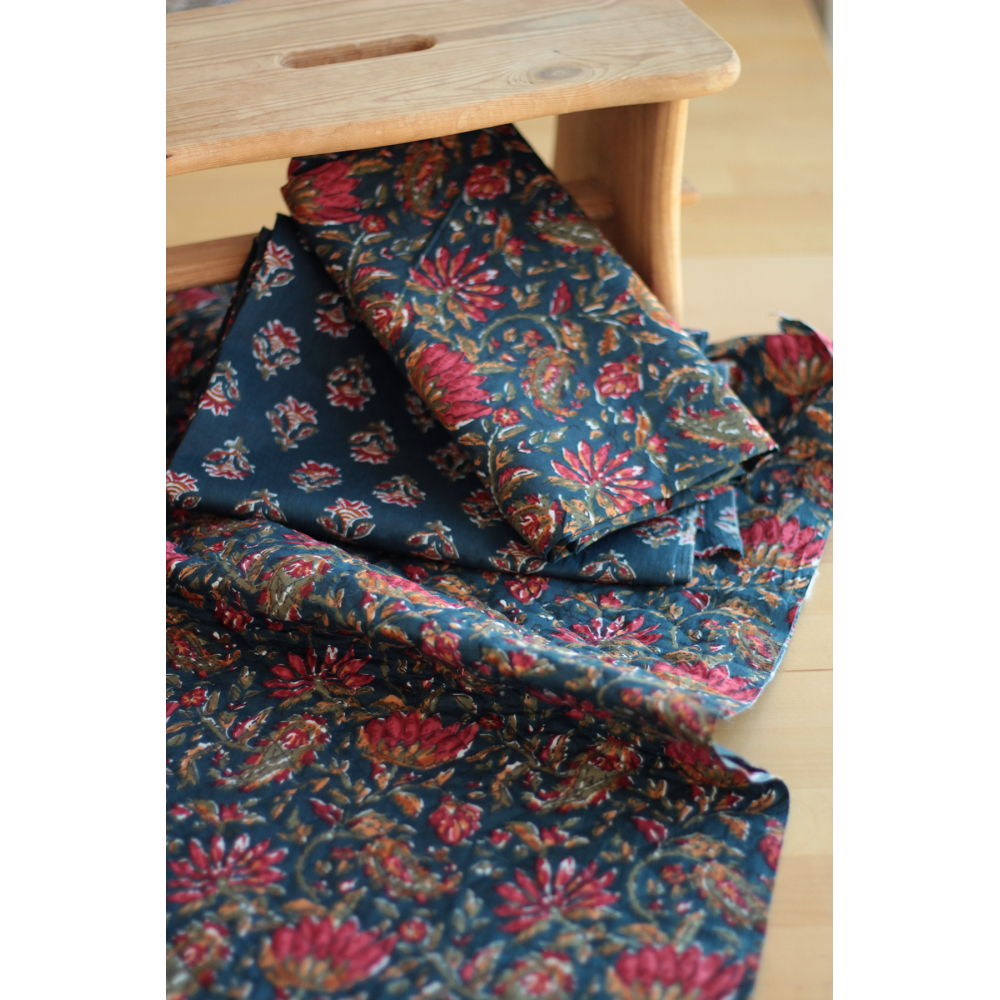 Tissu indien matelassé double face coton hand block largeur 100cm Batikou - 17