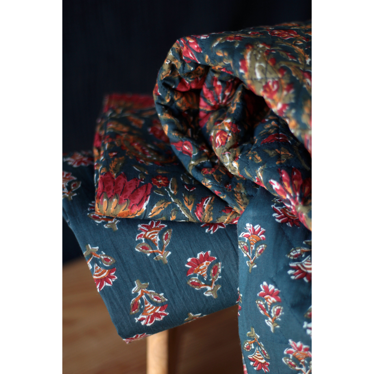 Tissu indien coton hand block traditionnel bleu marine Batikou - 7 Tissu indien coton hand block traditionnel bleu marine Batikou - 7