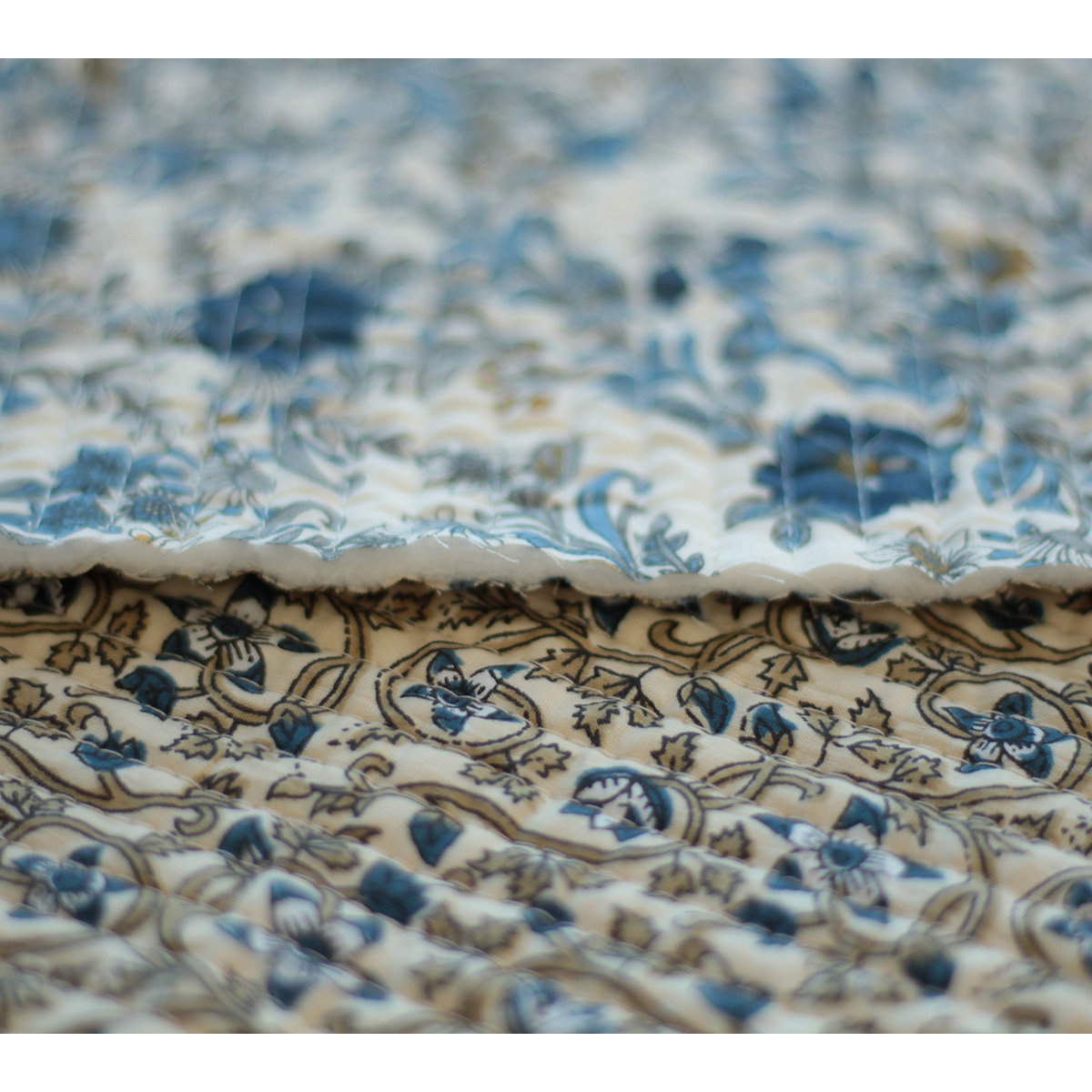 Tissu indien matelassé double face coton hand block largeur 100cm Batikou - 12 Tissu indien matelassé double face coton hand block largeur 100cm Batikou - 12