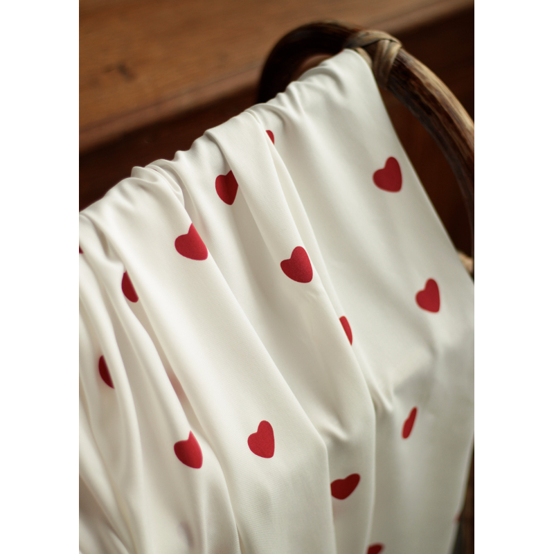 Manou - Viscose blanc cassé imprimée coeurs rouges Batikou - 7