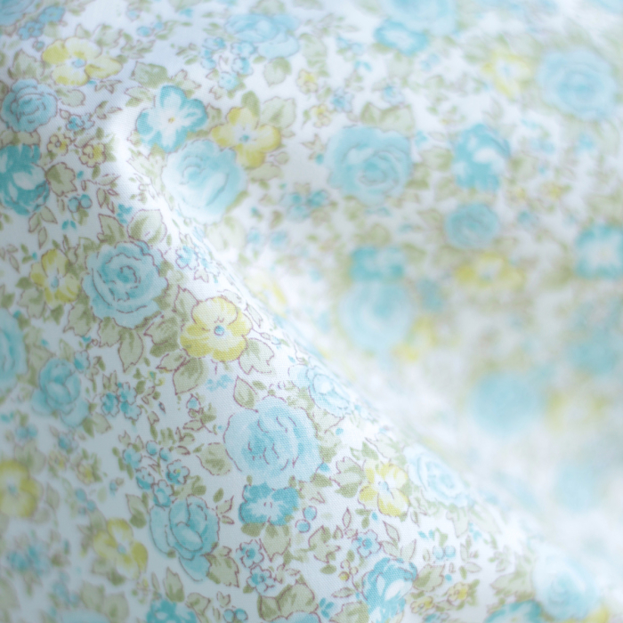 Abigael - Popeline de coton BIO imprimé fleurs rose et vert