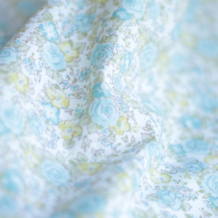 Abigael - Popeline de coton BIO imprimé fleurs rose et vert