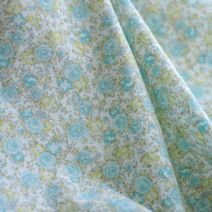 Abigael - Popeline de coton BIO imprimé fleurs rose et vert