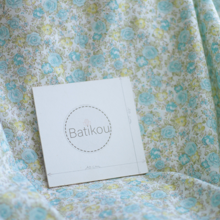 Abigael - Popeline de coton BIO imprimé fleurs rose et vert