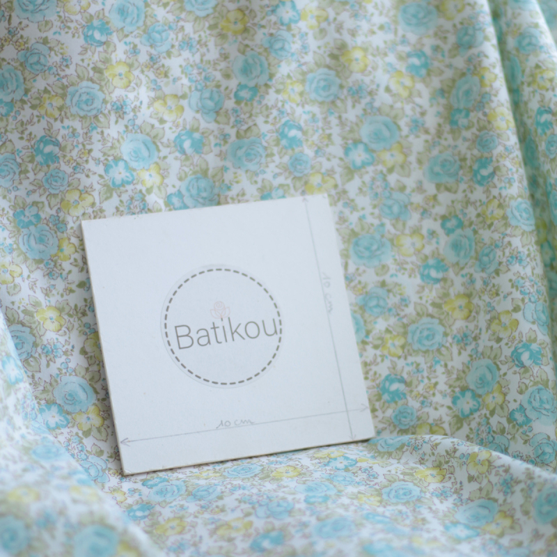 Abigael - Popeline de coton BIO imprimé fleurs rose et vert