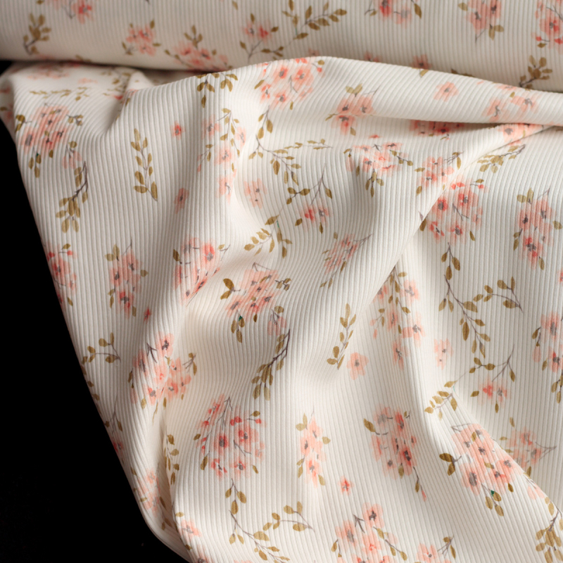 copy of Jersey coton côtes fines à motifs fleur de coton