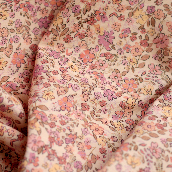 copy of Jersey coton côtes fines à motifs fleurs corail