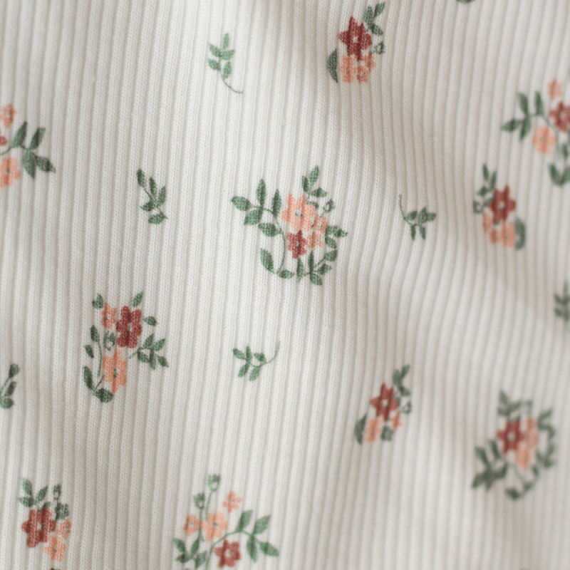 copy of Jersey coton côtes fines à motifs fleurs corail