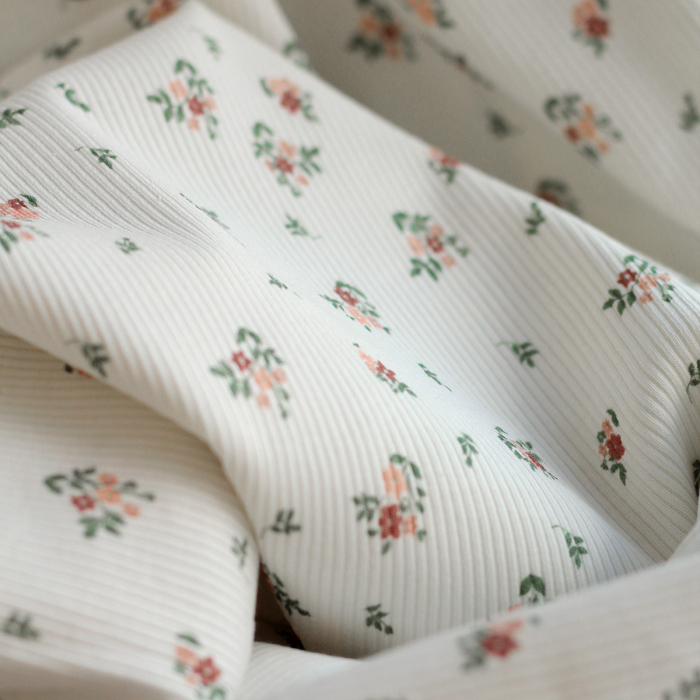 copy of Jersey coton côtes fines à motifs fleurs corail