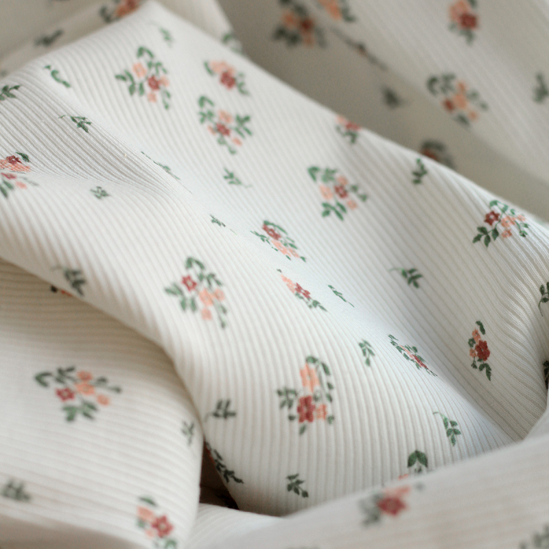 copy of Jersey coton côtes fines à motifs fleurs corail