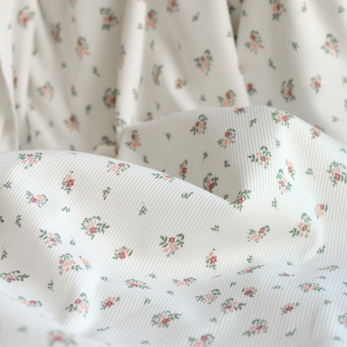 copy of Jersey coton côtes fines à motifs fleurs corail