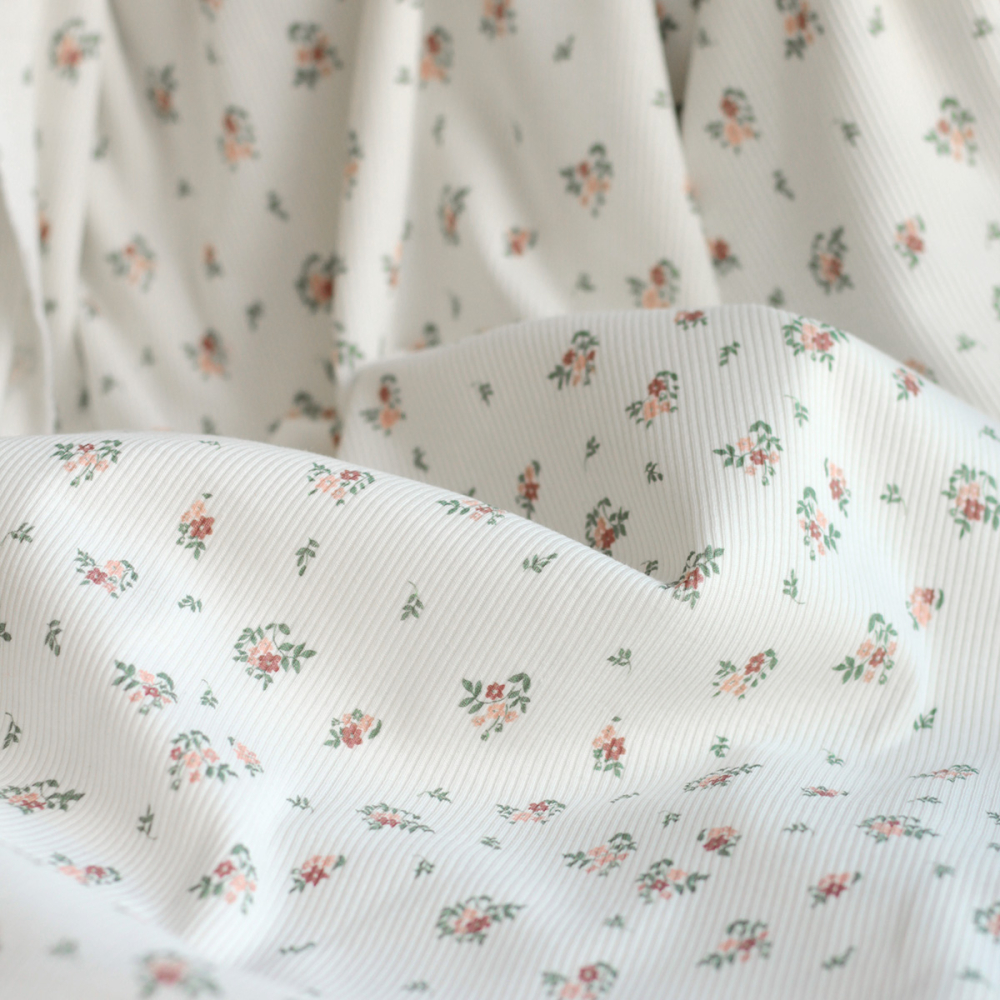 copy of Jersey coton côtes fines à motifs fleurs corail