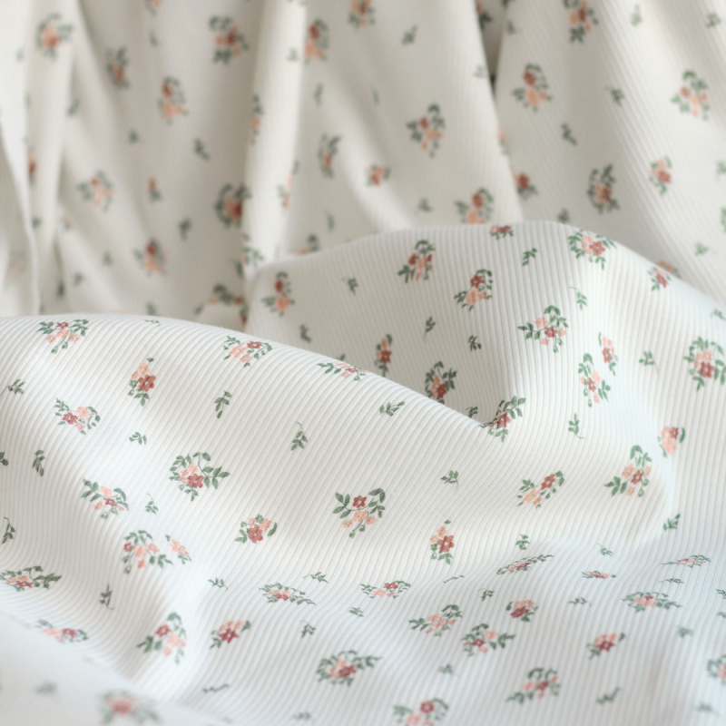 copy of Jersey coton côtes fines à motifs fleurs corail