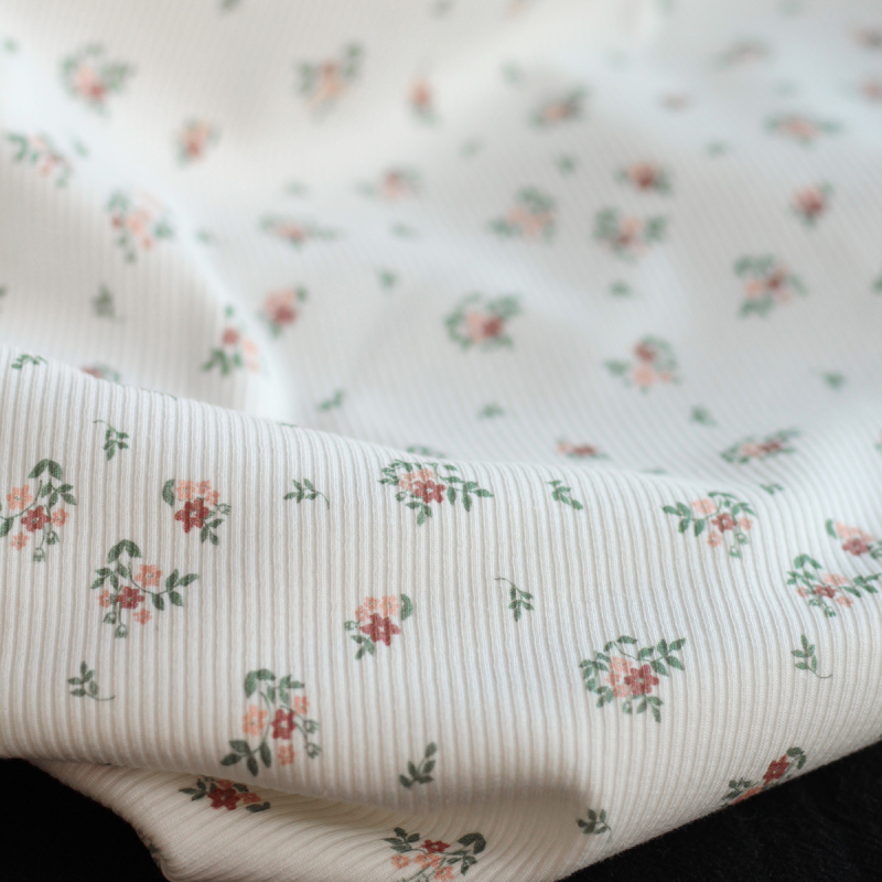 copy of Jersey coton côtes fines à motifs fleurs corail