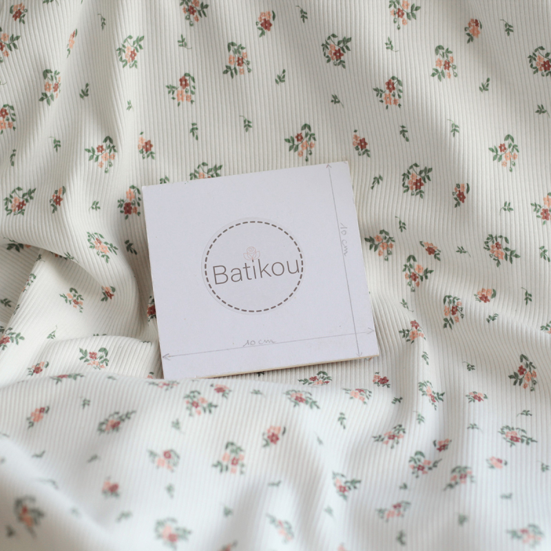 copy of Jersey coton côtes fines à motifs fleurs corail