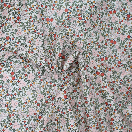 Batiste de coton SILKYNE imprimé fleuri kaki rose Batiste de coton SILKYNE imprimé fleuri kaki rose